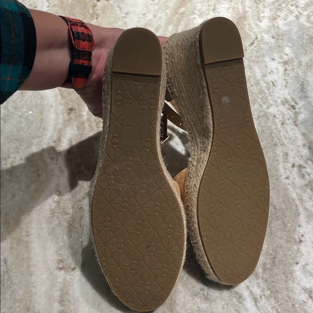 Kate Spade 8 Paloma Camel Tan Suede Studded Espadrille Wedges w/ Ankle Strap - Picture 8 of 9